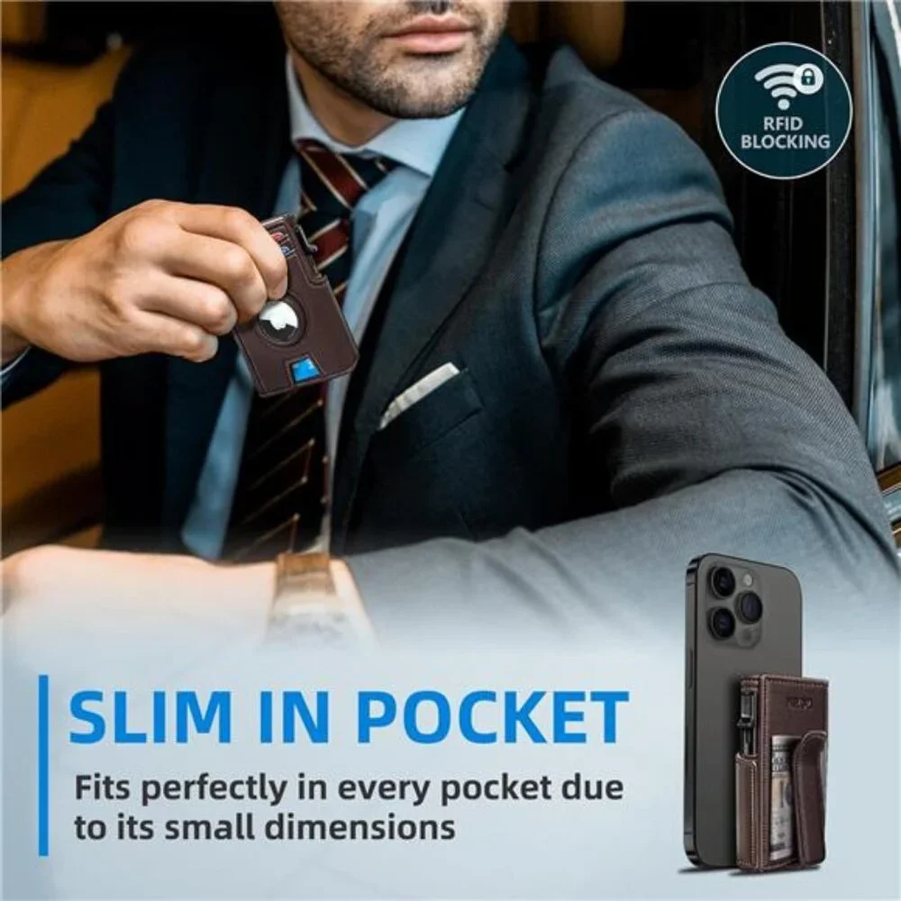 Airtag Wallet for Men,with Money Clip 10 Cards Metal Case Smart Slim Pop Up